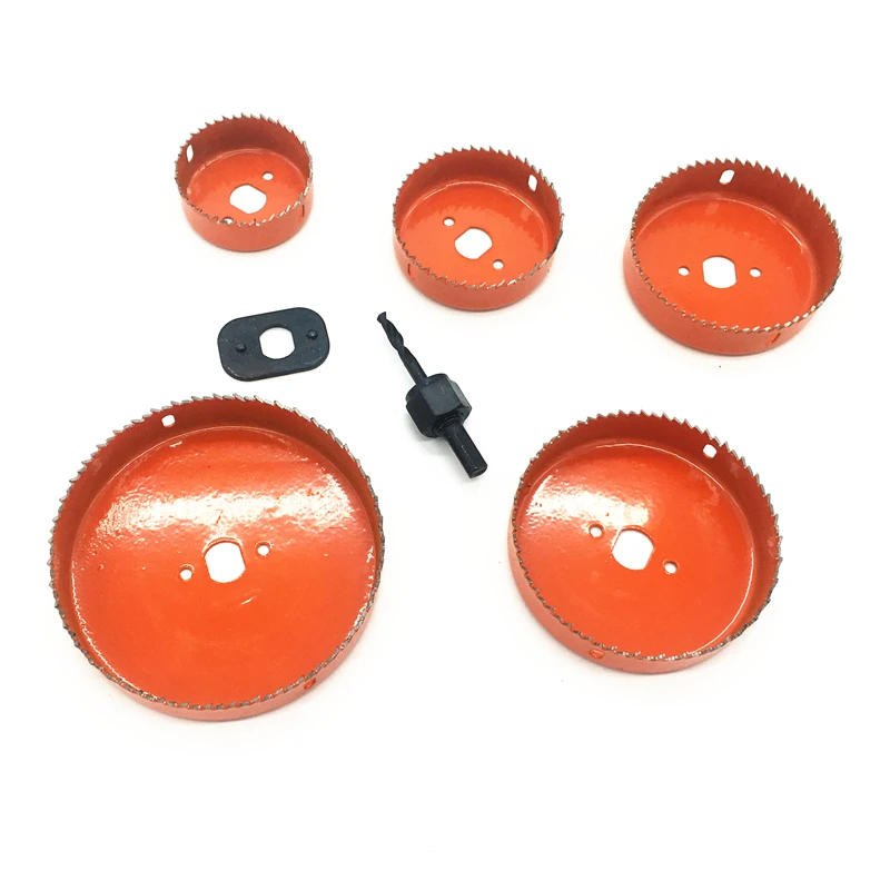 7pcs DIY Hole Saw Tools Drill Bit Cutting Set Kit 64mm-127mm Wood Sheet Metal Alloys Circular Round Case Bits with Mandrel | Инструменты