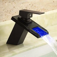 high quality antique oil rubbed bronze led waterfall faucet bathroom basin faucet sink mixer with two pcs 50cm plumbing hoses
