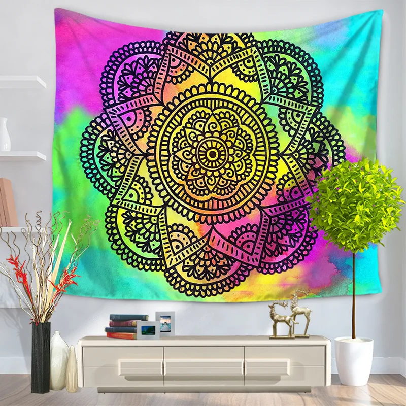 Индийский принт Мандала Лотос гобелен богемный одеяло настенный мандалы Psychedelic