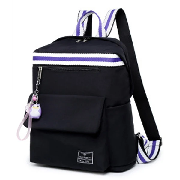 Fashion Waterproof Women Backpack Striped Letter Lady Daypacks School Student for Girls Bookbag Laptop Bag - Color: Black