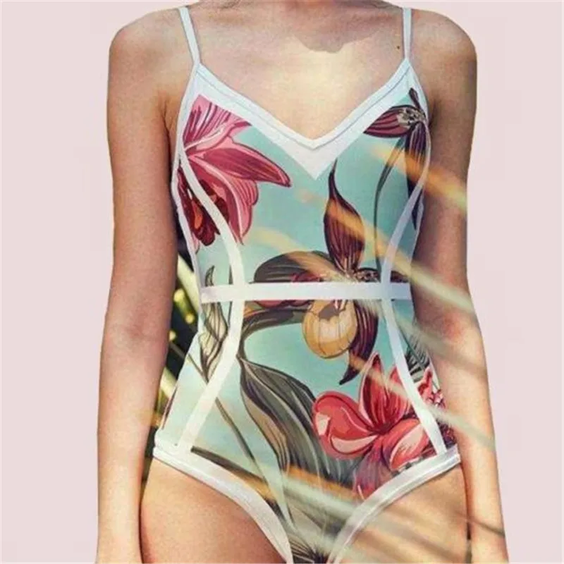 2018 Women's Print One-Piece Suits Swimsuit Push Up Leaf Padded Bikini Swimwear Bathing One Piece Monokini | Спорт и развлечения