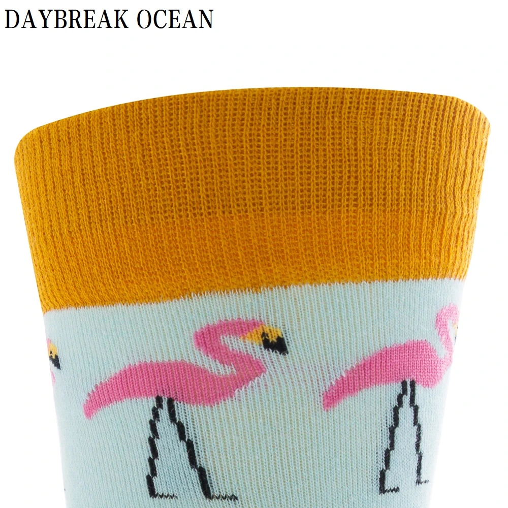 Unisex 5 Pairs Colorful Flamingo Combed Cotton Socks Fashion Autumn Happy Men's Long Socks Dress Party Wedding Funny Crew Socks