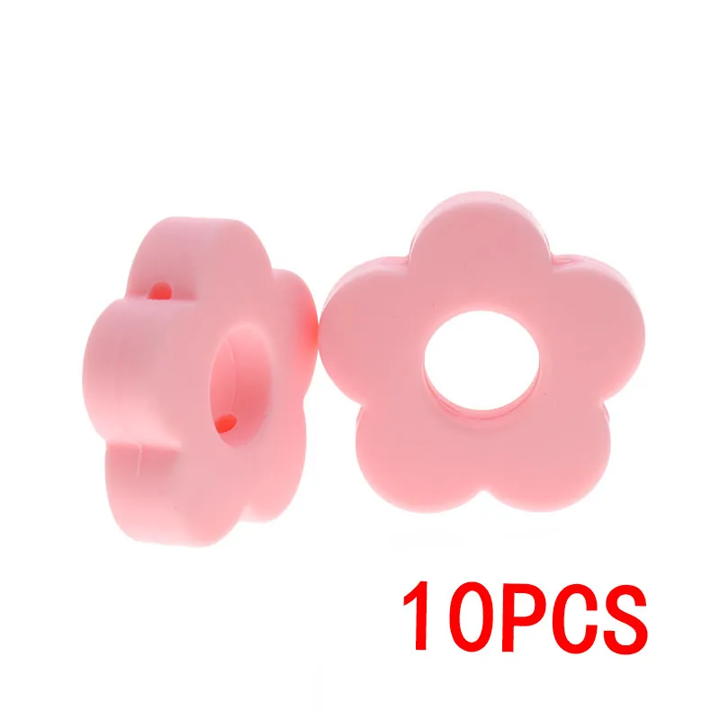 Candy Pink35 Силиконовые Бусины, цветок, 10 шт., Детские Прорезыватели для зубов, бусины для кормления, бабочки, bpa, бесплатные прорезыватели, силиконовый детский спасательный круг, diy адаптер для соски - Цвет: Candy Pink35