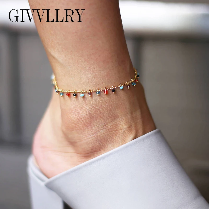 Браслеты на лодыжку для женщин анклеты с разноцветными кристаллами и кисточками