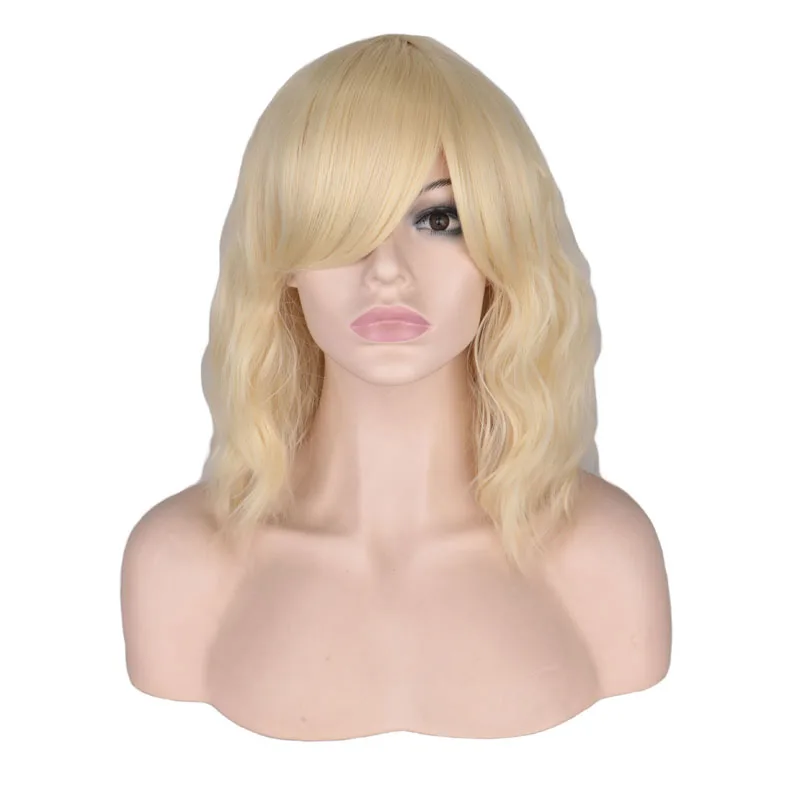 QQXCAIW Short Curly Wigs Women Blonde White Cosplay Party Heat Resistant Synthetic Hair Wigs