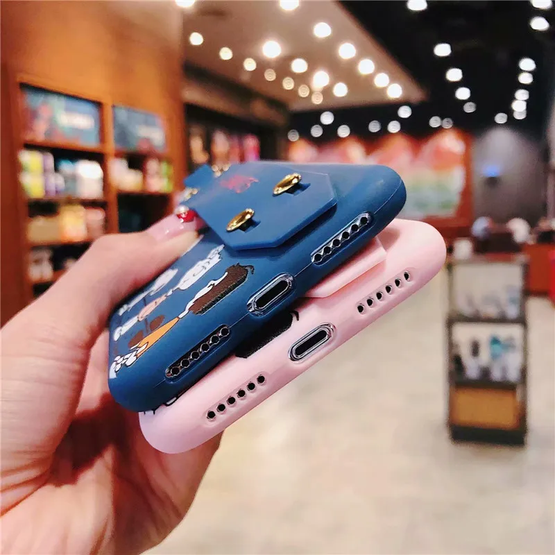 Чехол DIS модный однотонный мягкий чехол для телефона для iphone XS MAX XR X 6 6s 8 7plus роскошный браслет подставка милый мультяшный чехол