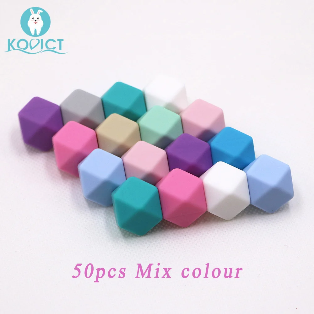 50pcs Mix colour Kovict 17 мм 50 шт шестигранные Силиконовые Бусины Пищевой детский силиконовый стоматологический для изготовления ожерелья грызунов - Цвет: 50pcs Mix colour