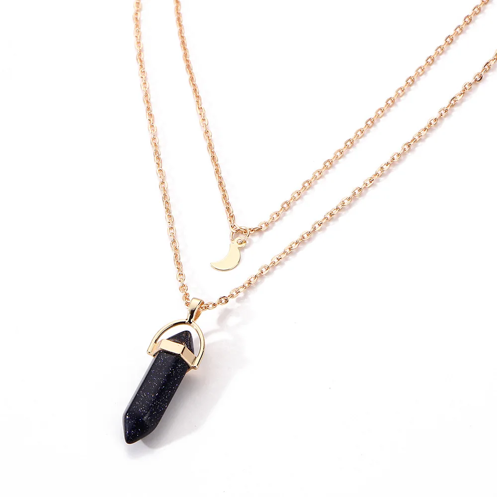 Женское Двухслойное ожерелье чокер с подвеской из натурального камня|collier