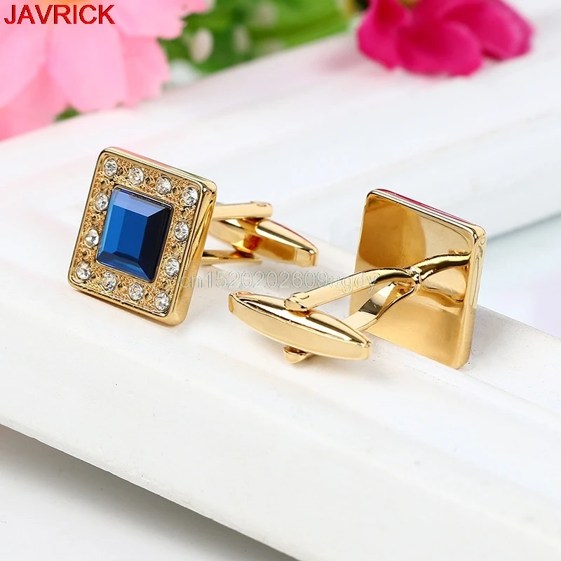 

Men's Blue & Gold Crystal Square Wedding Shirt Cuff Links Cufflinks Party Gift #H058#
