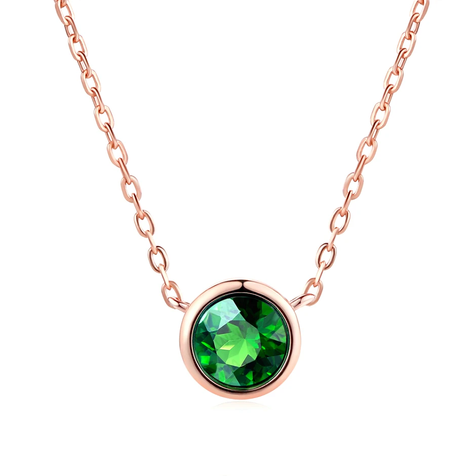 Rose Gold Green Простой маленький круглый 1 карат Кубический цирконий розовое золото цвет кулон ожерелье Горячие ювелирные изделия для женщин и девочек N388 N453 N454 - Окраска металла: Rose Gold Green