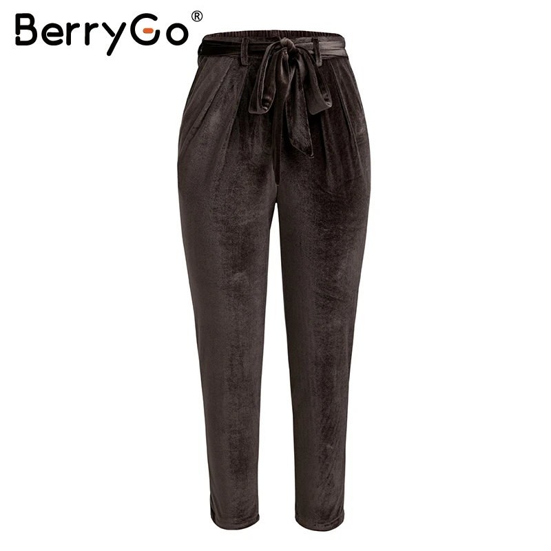 BerryGo элегантные бархатные шаровары женские нижние пояс с высокой талией осенние