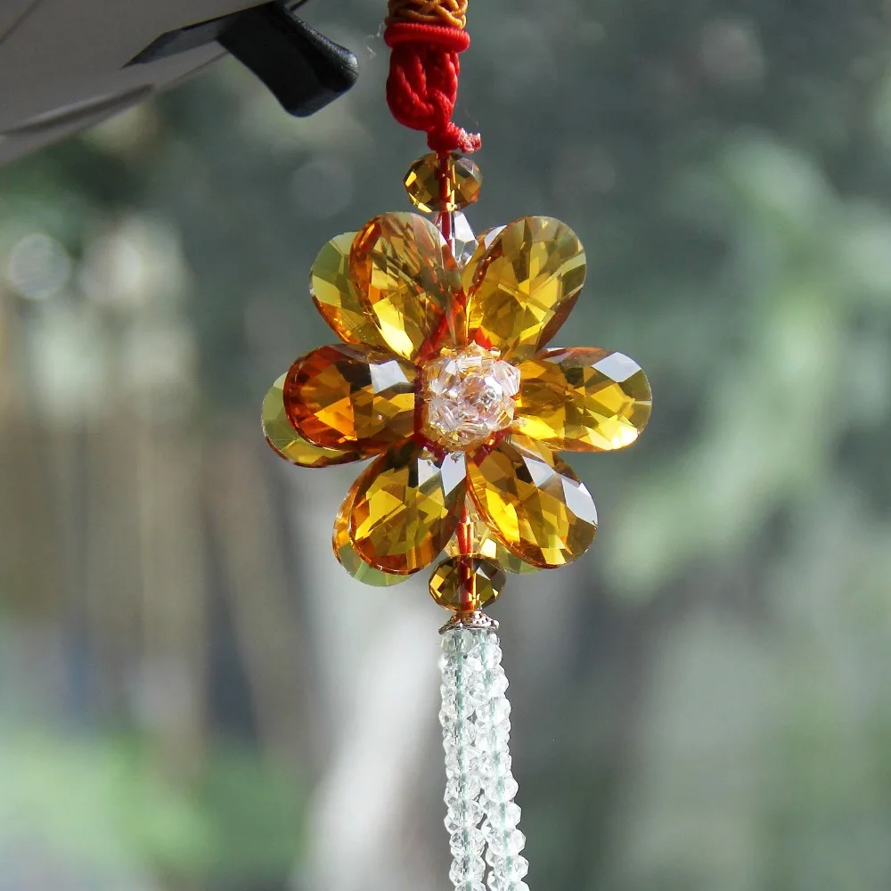 Роскошные повезло благословение цветок кристалл автомобиль Стайлинг красочные