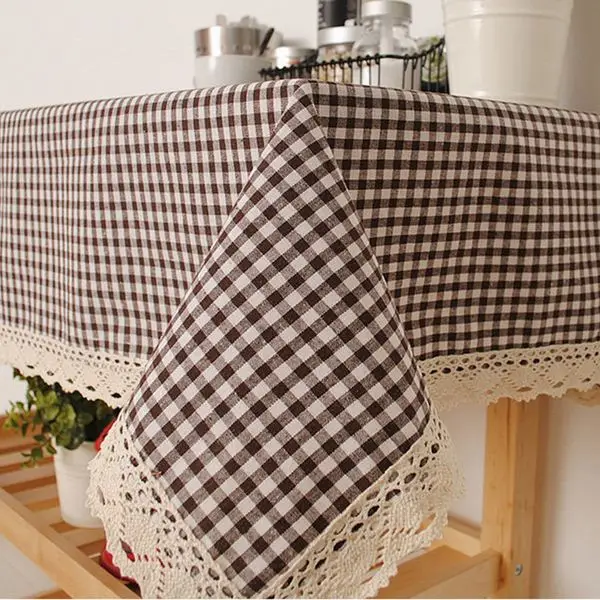 

Plaid Table Cloth with Lace Linen Literary artistic Lattice Tablecloth Print Dustproof Rectangular Table Cover Free Shipping