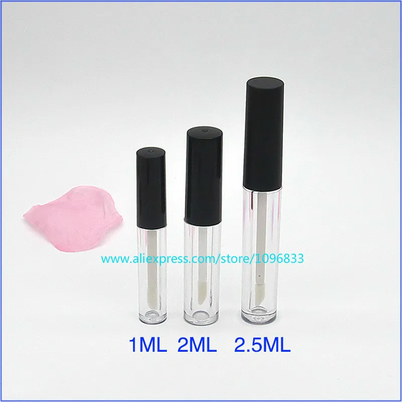 2.5ML Empty Round Lip Gloss Glaze Tube Small Cosmetic Sample Packing Container Clear Matte Black Cap 50 Units/Lot | Красота и