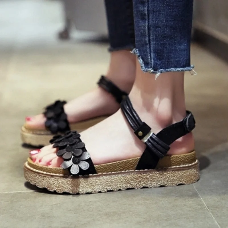 2018 nuevo verano suelto plataforma уступает grueso sandalias романас mujer Кориа moda flor playa Sandalias Zapatos| |