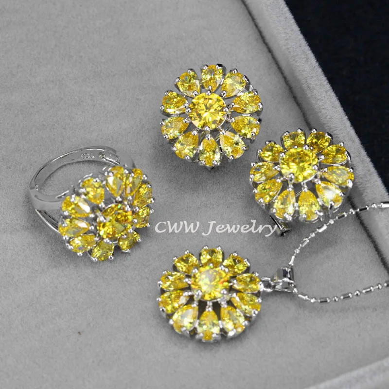 CWWZircons классическое зеленое ожерелье с подвеской из кристаллов в виде цветка серьги и кольца наборы для женщин Модный Cosutme комплект ювелирных изделий T269 - Окраска металла: yellow
