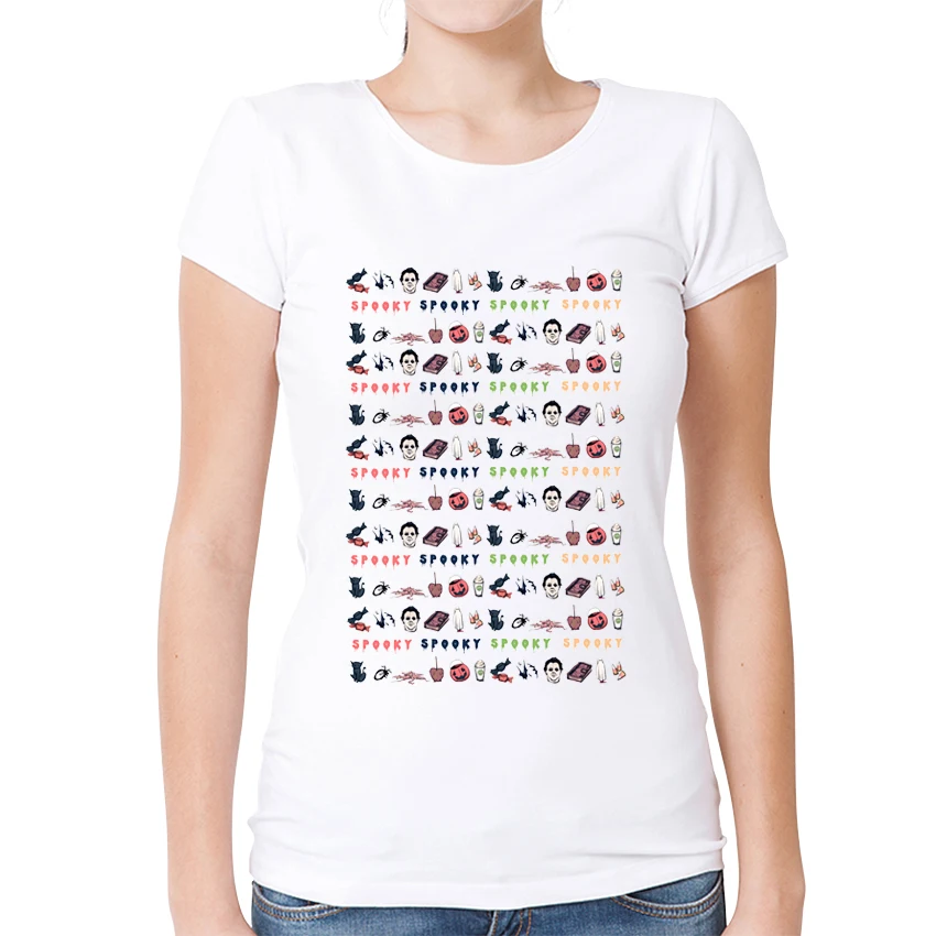 Женская футболка с круглым вырезом AMEITTE белая забавным рисунком на Хеллоуин