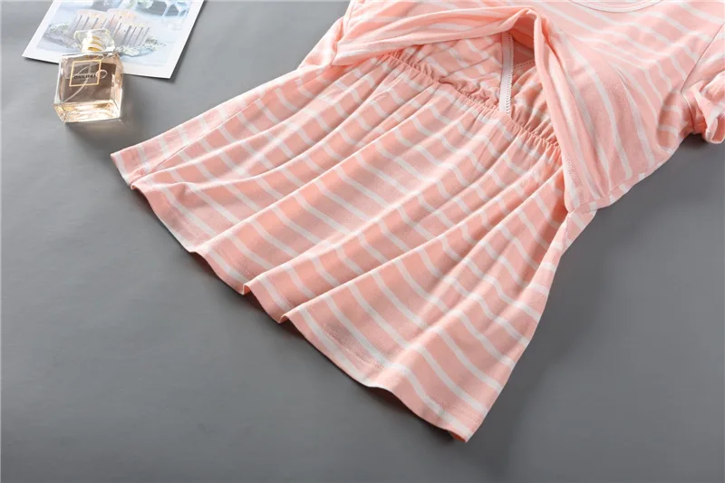 Fdfklak Summer New Modal Woman Short Sleeve Striped T-Shirt Blouse Pregnancy Clothes Maternity Tops Breast Feeding Clothes F332 enlarge