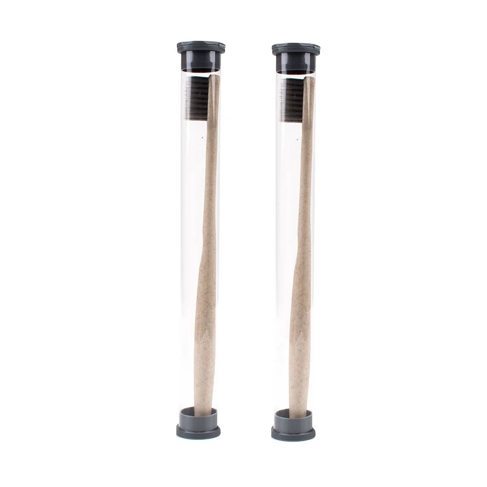 2pcs beige brush 1 шт. зубная щетка из пшеничной соломы с мягкой щетиной зубная щетка с бамбуковым углем 18 см корпус из ПВХ портативная упаковка зубная щетка для путешествий - Цвет: 2pcs beige brush