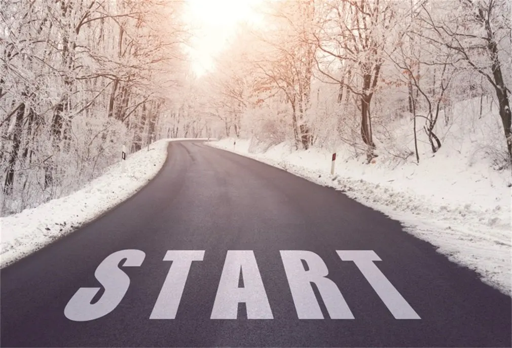 Фон для фотосъемки снежные рождественские деревья шоссе начало зимы с новым