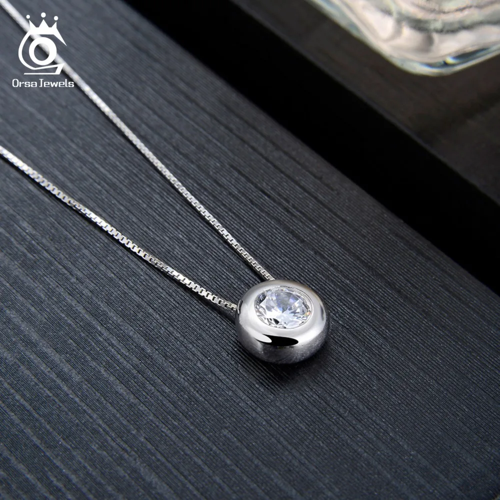ORSA JEWELS Твердые 925 женские циркониевые Подвески Ожерелья Стерлинговое Серебро полированный aaa белый фианит роскошные женские вечерние ювелирные изделия SN136