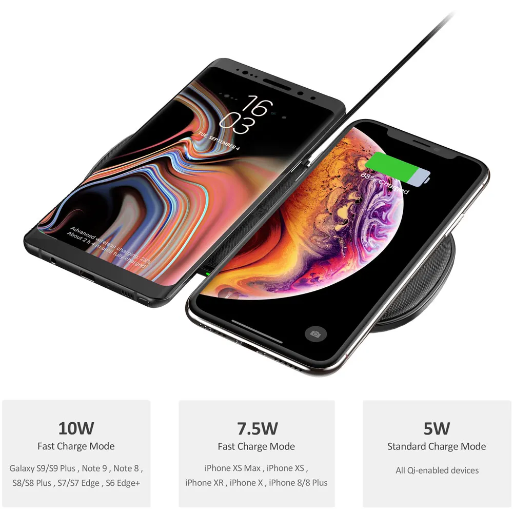 CHOETECH 10 W быстрая Беспроводной Зарядное устройство для samsung Galaxy S9/S9+ S8 S7 примечание 9 S7 Edge Qi зарядного устройства для iPhone XS Max XR X 8 плюс