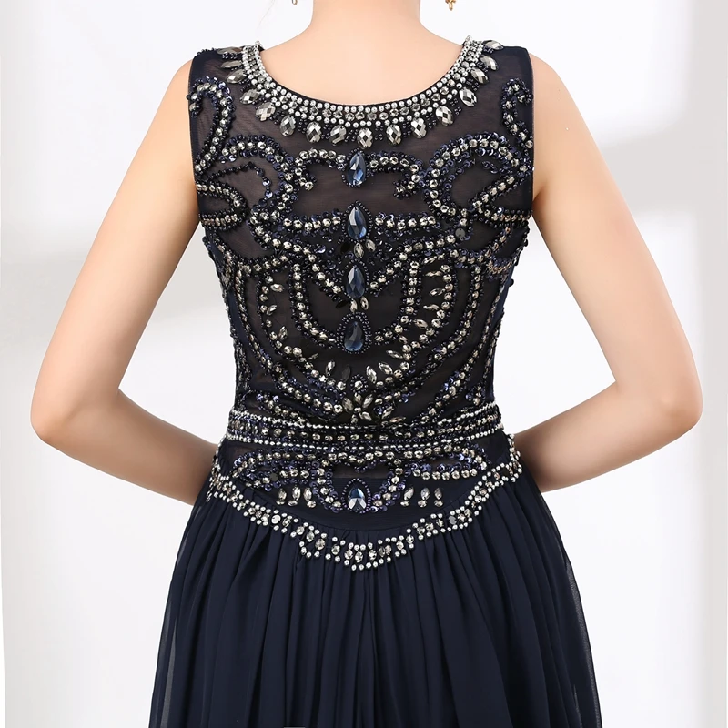 

New Arrival Cap sleeve Navy blue Chiffon Evening dress 2021 vestido de festa longo Evening gown Cheap prom dresses