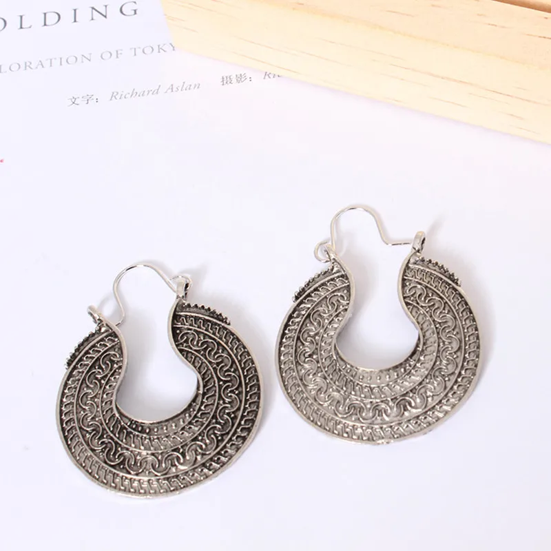 Ретро этнические античные серебряные цветные серьги винтажные готические