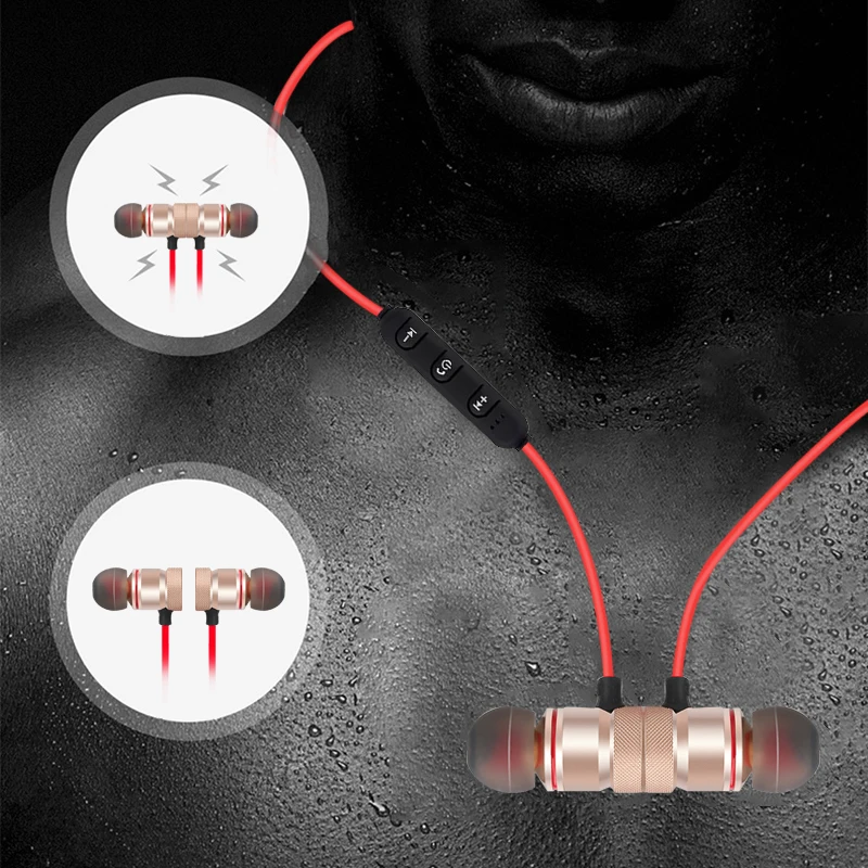 Спортивные наушники Bluetooth Металлические Магнитные гарнитуры музыке стерео с