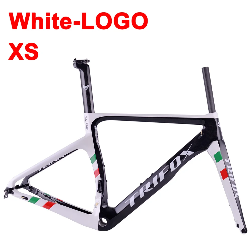 White Logo - XS TRIFOX карбоновая рама для шоссейного велосипеда дисковые тормоза Di2 механические 3 к 1 углеродное волокно для шоссейного велоспорта крепежная рама для велосипеда, горные дороги - Цвет: White Logo - XS