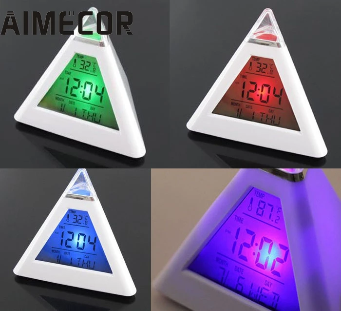 Новый модный светодиодный Будильник My House с пирамидальной температурой 7 цветов
