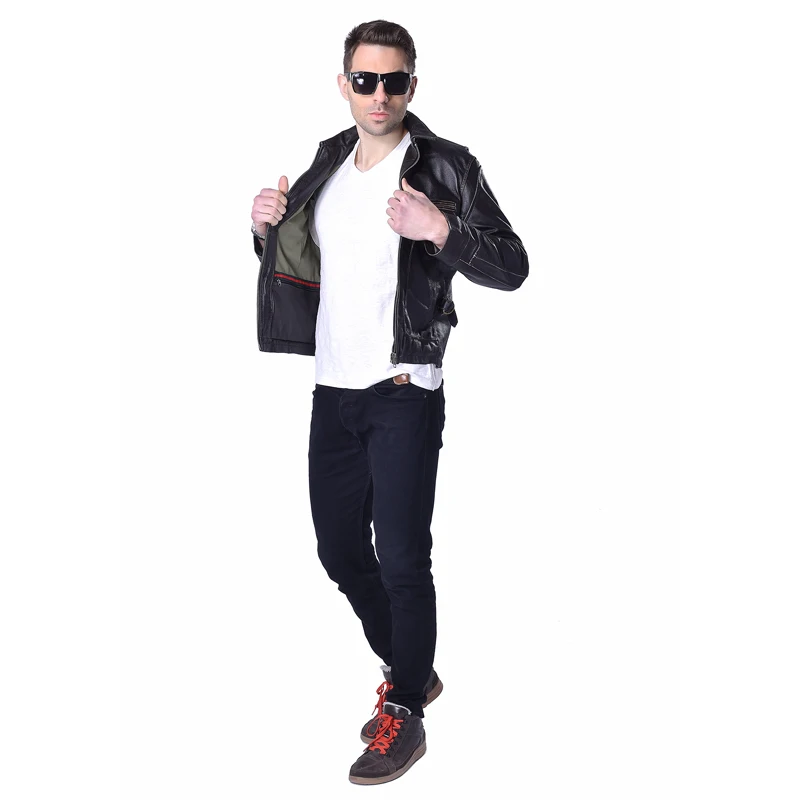 Мужская кожаная куртка винтажная коричневая мотоциклетная бомбер из 100%