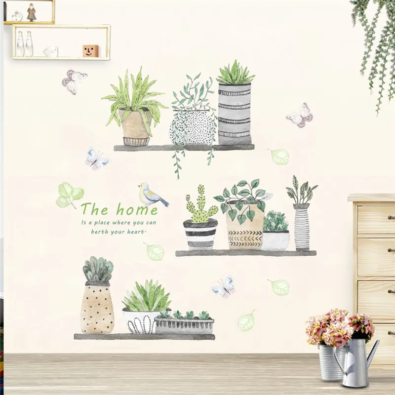 

garden plant bonsai flower butterfly wall stickers home decor living room kitchen pvc wall decals diy mural art decoration