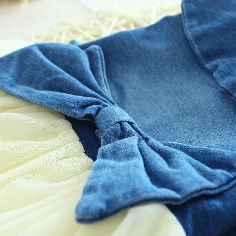 Осень весна Джинсы для маленьких девочек Комбинированное кружевное платье пачка