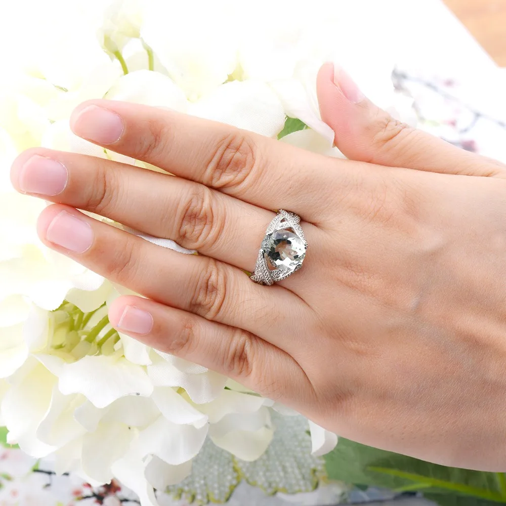 Hutang 4.5ct Зеленый Аметист обручальное кольцо 925 пробы Серебряное кольцо натуральный драгоценный камень изящное элегантное ювелирное изделие для женщин лучший подарок новинка