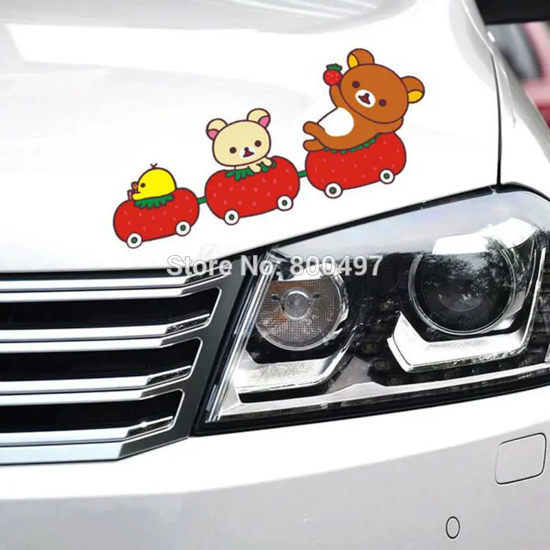 Newest Car Cover Cartoon Bear Rilakkuma Playing Stickers for Tesla Toyota Volkswagen Chevrolet Honda Kia Ford Hyundai Lada | Автомобили и