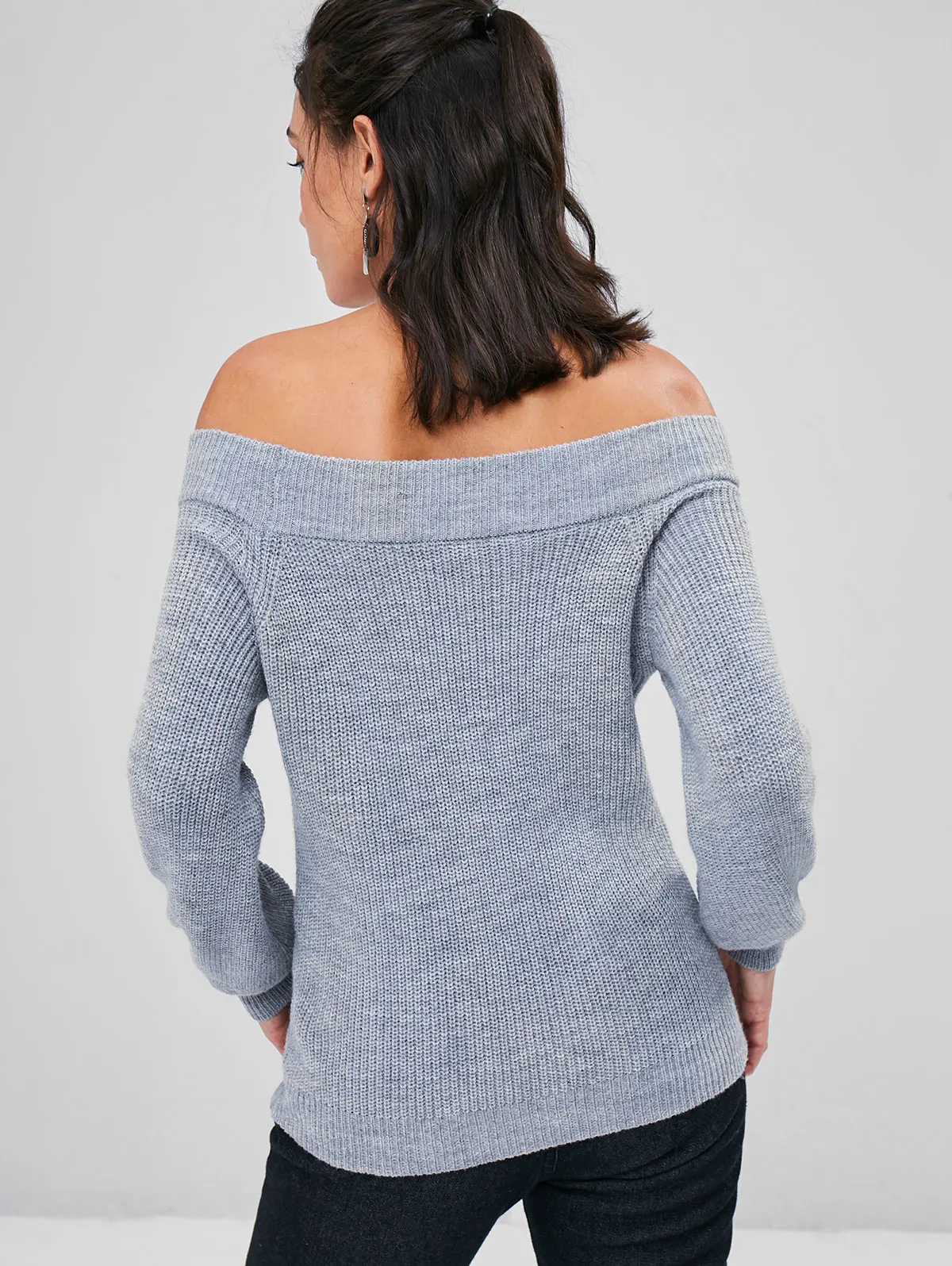 ZAFUL Фонари рукав от плеча пуловер свитер | Женская одежда