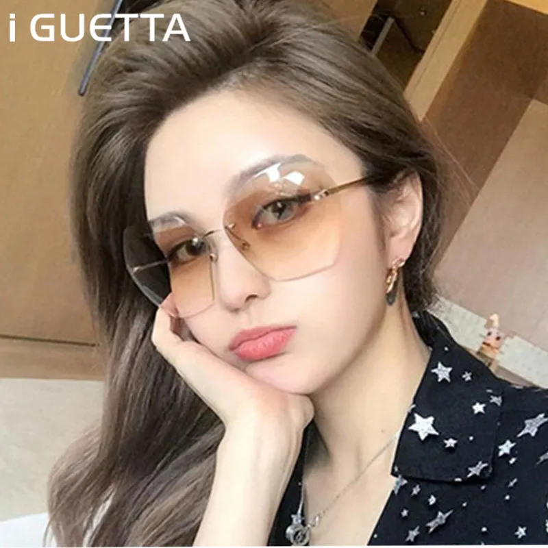 IGUETTA без оправы Большие женские очки Квадратные градиентные солнцезащитные очки модные роскошные Ретро брендовые дизайнерские солнцезащитные очки IYJA439