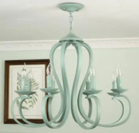 green 8 headed light Европейский сад железная люстра светильник светодиодный подвесной светильник 3 4 6 8 arms E14 Свеча светильник Черный Белый Зеленый современный декоративный светильник - Цвет абажура: green 8 headed light