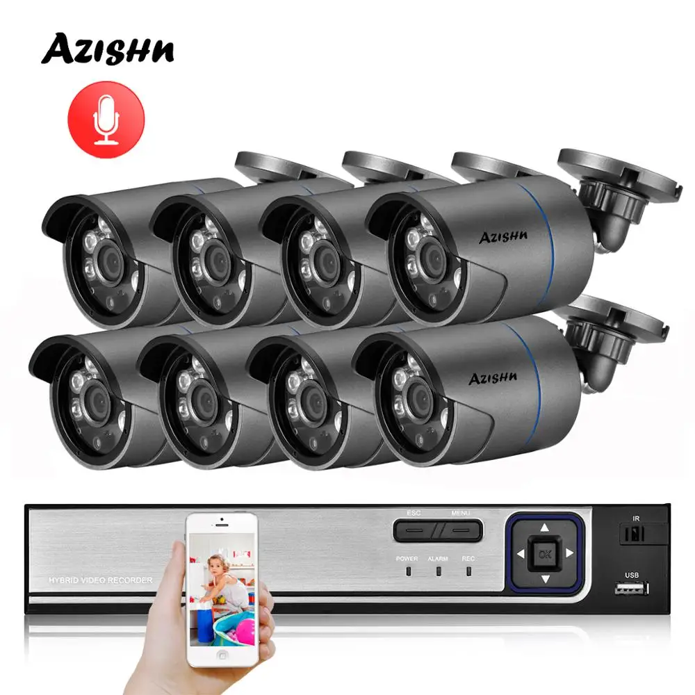 

Комплект видеорегистратора AZISHN H.265, 8 каналов, 1080P, HDMI, POE, 2 МП