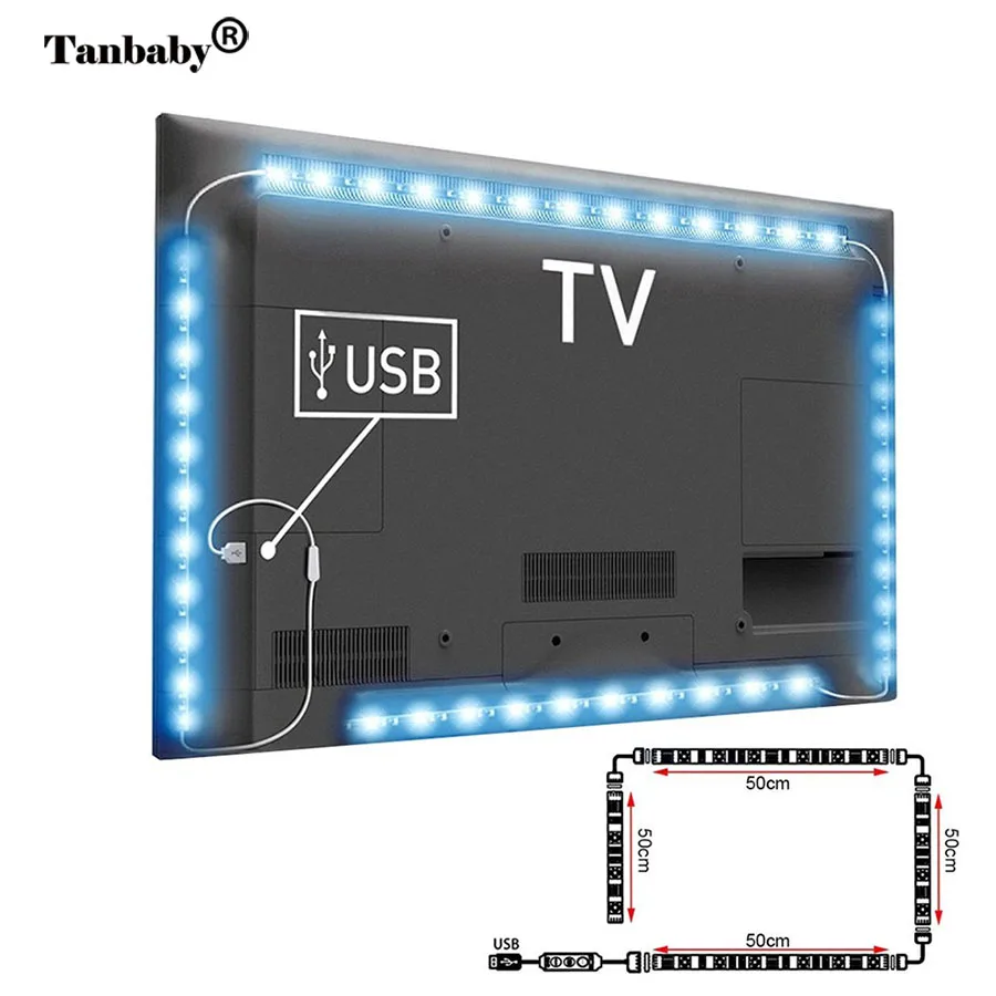 2 м ТВ СВЕТОДИОДНЫЙ светильник RGB DC5V USB лампа SMD 5050 водонепроницаемый гибкий светодиодный светильник с пультом дистанционного управления для ТВ подсветки