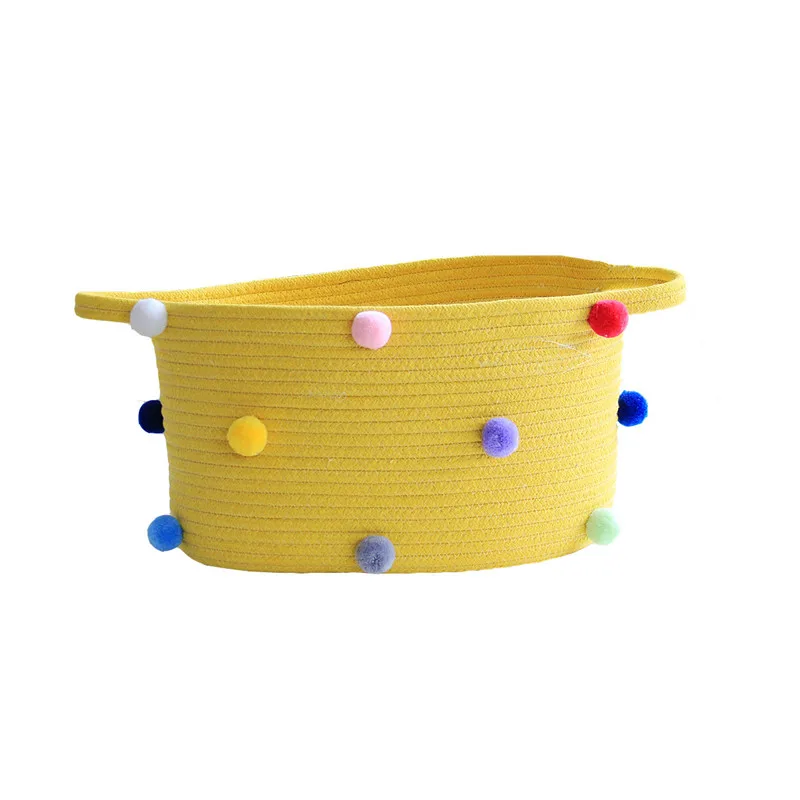 yellow 37*26*22 см большая корзина для хранения белья Новая розовая плетеная корзина с пушистые шары скандинавский органайзер для одежды корзины для хранения игрушек - Цвет: yellow