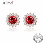 Женские серьги-гвоздики из серебра 925 пробы с гранатом 1 карат