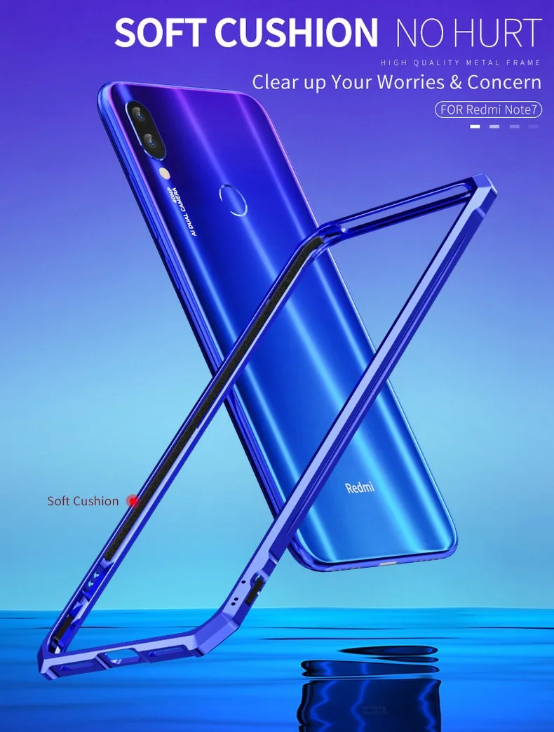 Прочный Роскошный Алюминиевый металлический бампер для Xiaomi Redmi Note 7 боковая Защитная оригинальная Противоударная металлическая рамка для Redmi Note 7 Pro