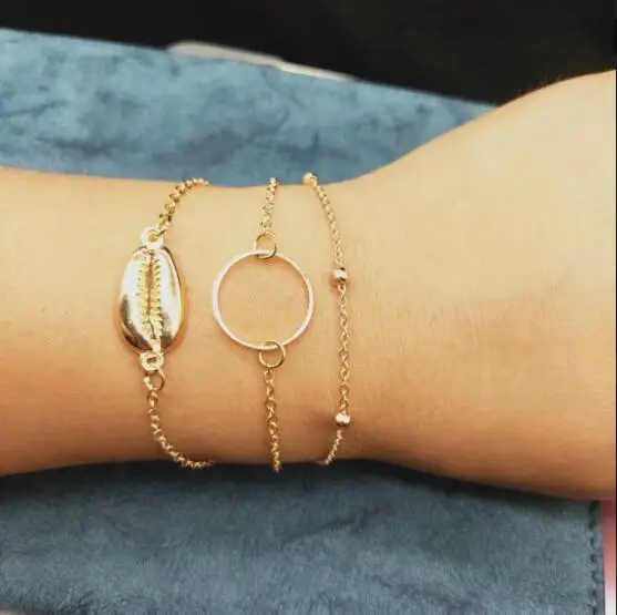 Лидер продаж 370 пляжный модный ветрозащитный браслет из ракушек набор 3 медных