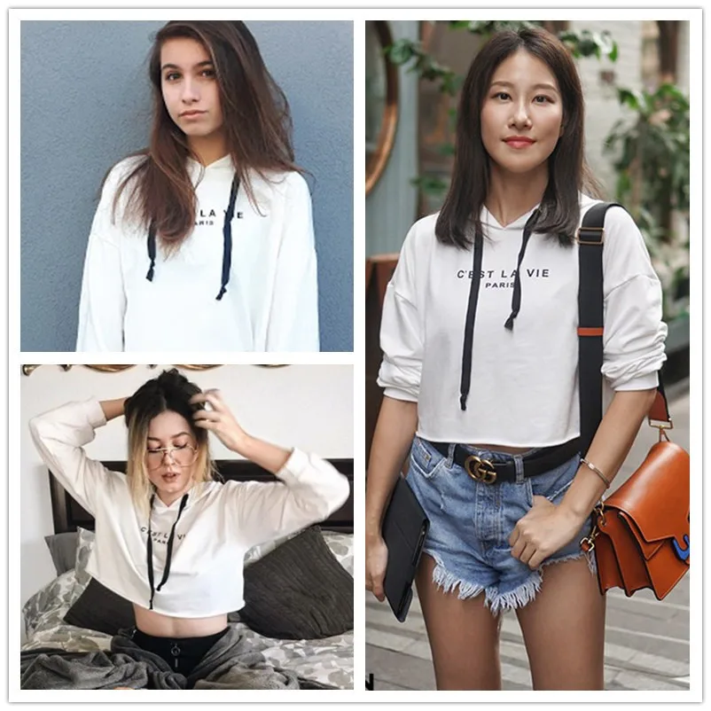 SweatyRocks белая укороченная толстовка с заниженным плечом, женские повседневные пуловеры с буквенным принтом и длинным рукавом, толстовка, Осенний Топ