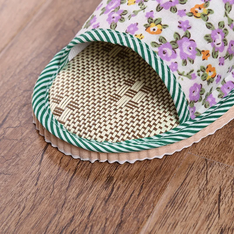 Женщины Цветочный Конопли Слайды Тапочки Дома Крытый Розовый Non Slip Sole Главная