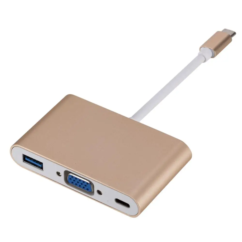 Golden Usb-хаб type C-VGA адаптер для MacBook Air 13 док-станция Hab USB-C концентратор USB 3,0 PD VGA Ноутбук Тип C адаптер сплиттер конвертер - Цвет: Golden