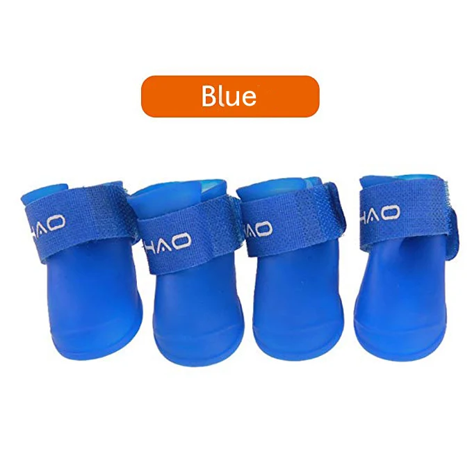 blue 4 шт., Обувь для собак, водонепроницаемая, дождевая, обувь для питомцев, для собак, щенков, резиновые сапоги, карамельный цвет, обувь для щенков, товары для питомцев, 7 цветов - Цвет: blue