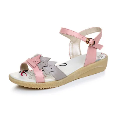 pink BEYARNE/босоножки из натуральной коровьей кожи; женские босоножки на плоской подошве; модная летняя обувь; женские босоножки; сезон лето; ; большой размер 43 - Цвет: pink